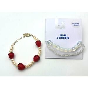 🍓🌙 Urban Outfitters 3pc Bracelet Set ✨ Strawberry Pearl + Opalite Y2K Coquette